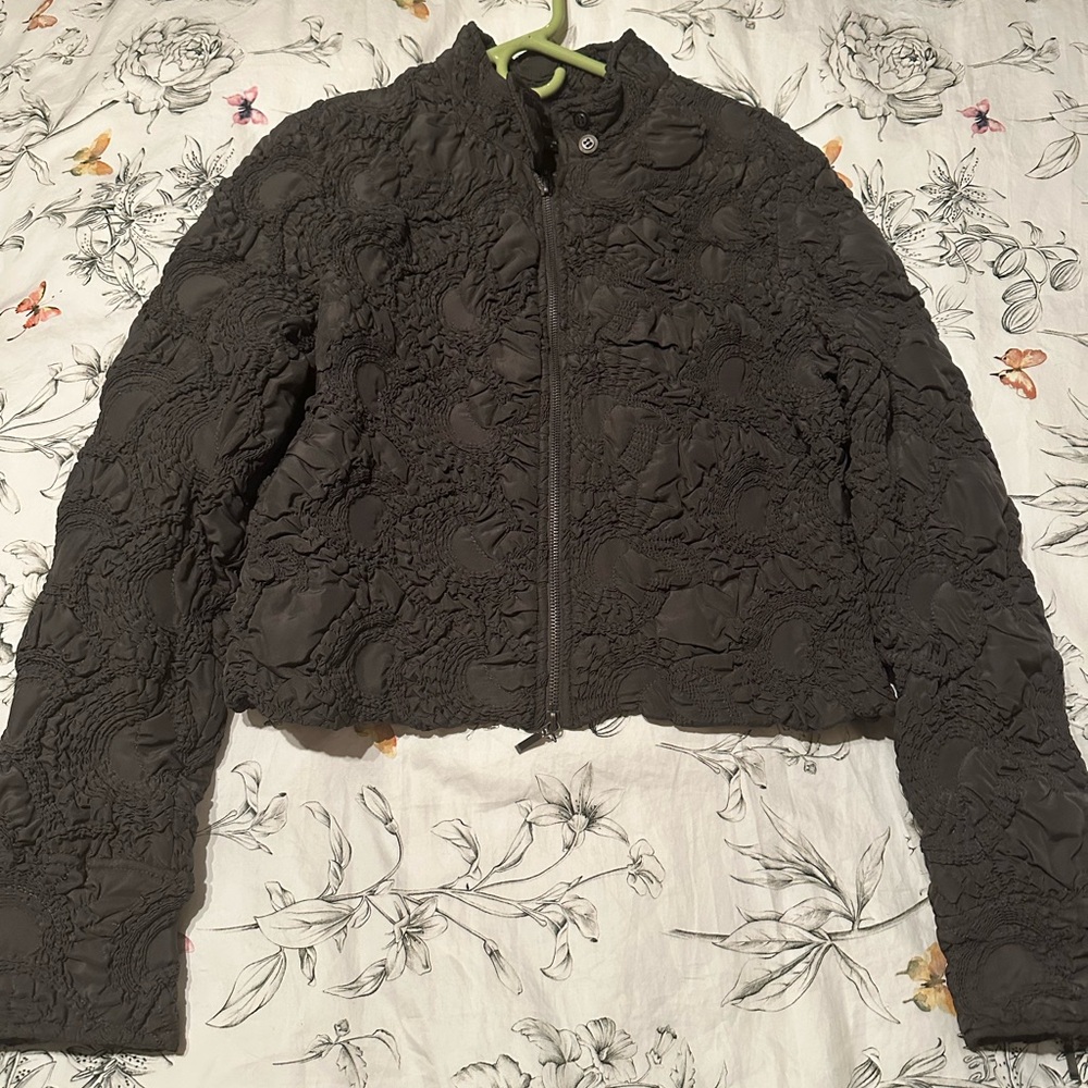 Bebe Black Bomber Jacket with Lace Detail